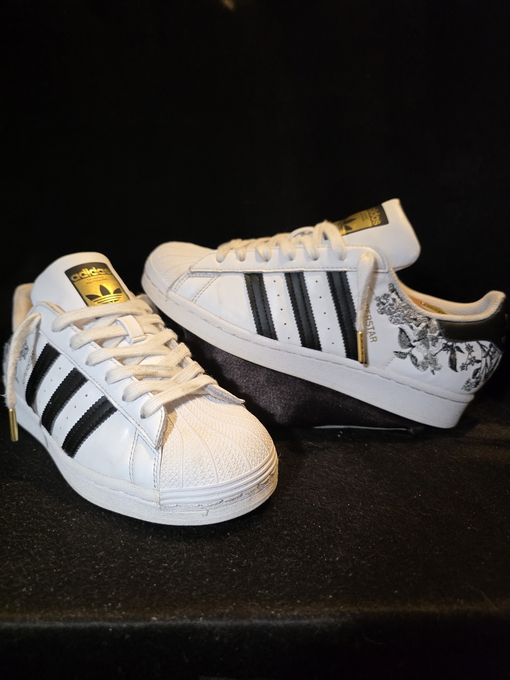 Adidas Superstar White & Black Floral Women's Sneakers Size 8